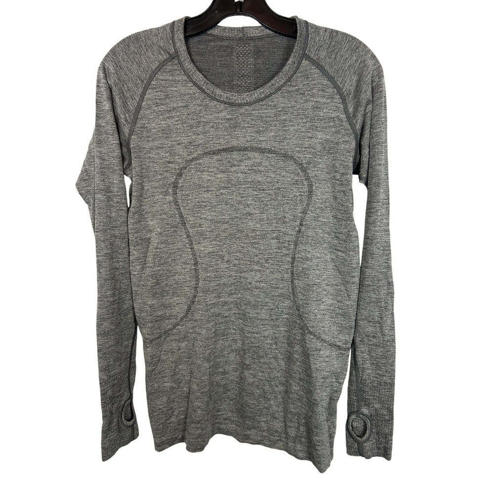 Lululemon  Grey Sparkle Swiftly Tech Long Sleeve Crew Athletic Top Size 10